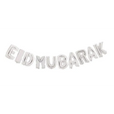 Zilveren folieballon Eid Mubarak banner voor feestelijke decoratie